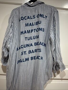 Striped Button-Up Shirt in Blue and White